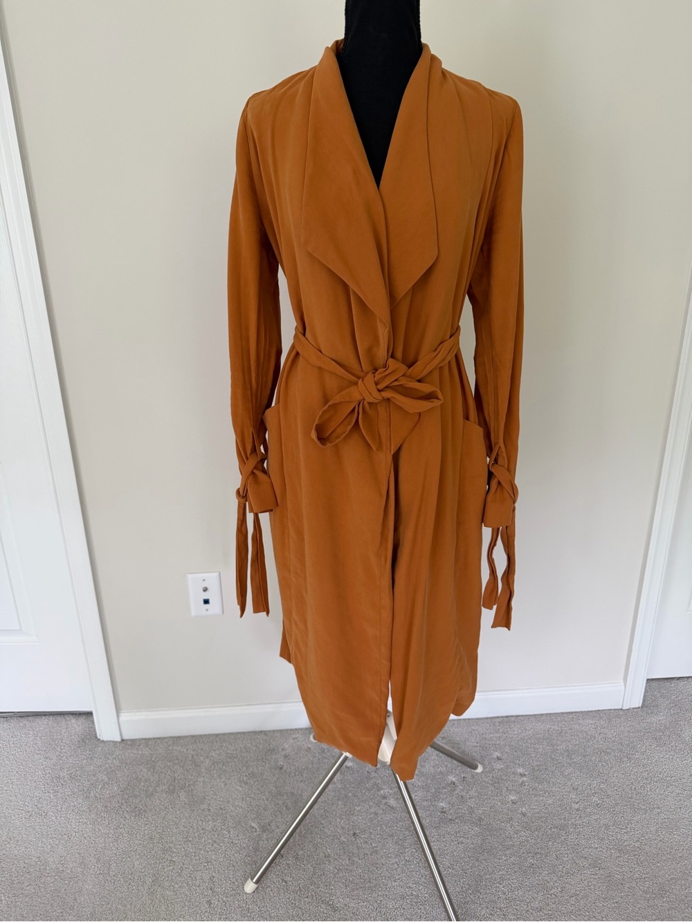 Express Camel Waterfall Cardigan Jacket Tie Waist Size S Elegant Chic - Picture 3 of 8